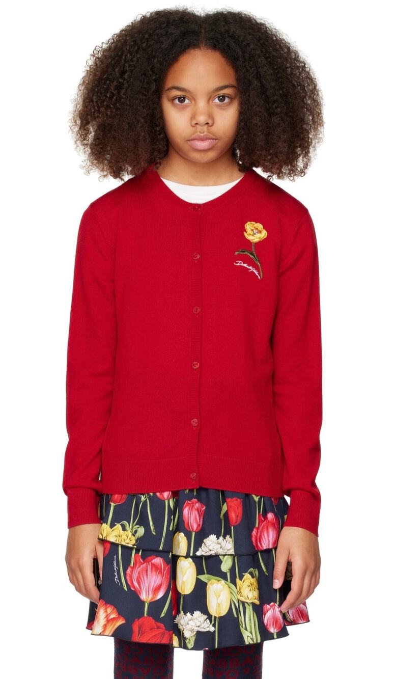 Dolce & Gabbana Kids Logo Knit Wool Cardigan Red Sz 9/10